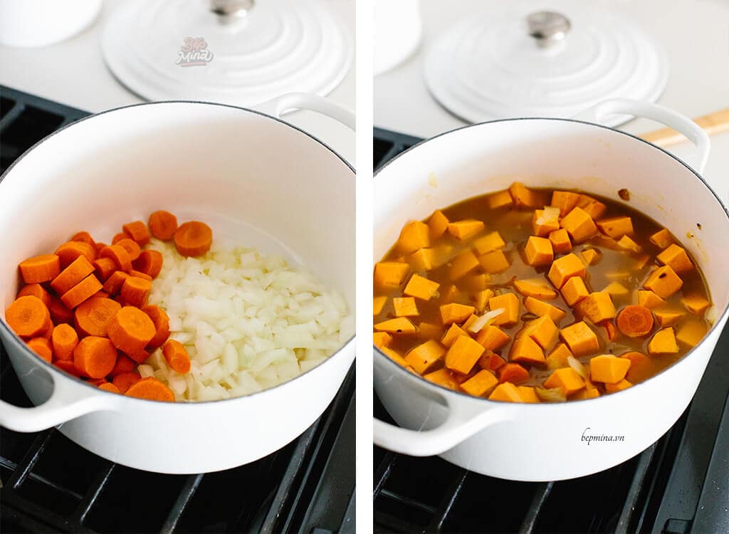 nấu súp khoai lang cà rốt